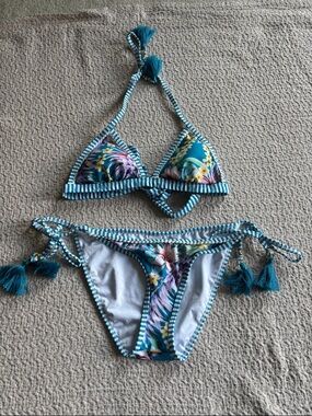 Teal Floral Tie-Side Bikini
